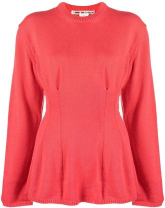 Comme Des Garçons peplum-hem crew neck jumper - women - Acrylic/Wool - L - Red
