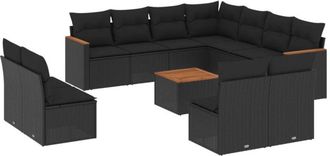 vidaXL Set De Sof&aacute;s De Jard&iacute;n 12 Piezas Cojines Rat&aacute;n Sint&eacute;tico Negro Vidaxl