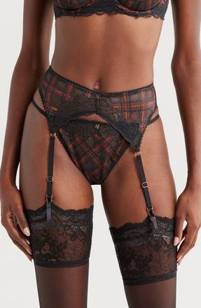 Savage x Fenty Sparkle Prep Garter Belt in Black Caviar Sparkle Prep Lace at Nordstrom, Size Medium