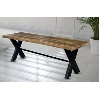 Jaipur Furniture Kerela Bench - Mango Wood/Iron - L44 x W180 x H45 cm - Mango PP Saw Finish in Brown
