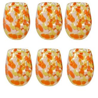 Tag Confetti Glass Stemless Drinkware Set of 6 Orange Yellow at Nordstrom