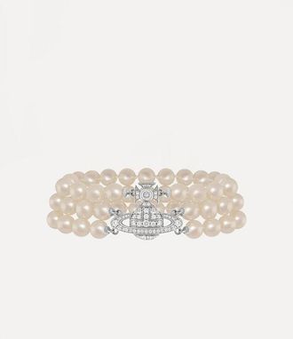 Vivienne Westwood Graziella Three Row Pearl Bracelet Silver Glass Pearls / Cubic Zirconia Women