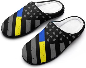 Generic Blue Yellow Line Flag U.S. Funny Mens Cotton Slippers Soft Non-Slip Rubber Sole House Slipper Indoor Outdoor