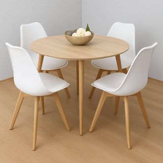 Kosy Koala Modern Round Dining Table Set With 4 White Plastic Chairs