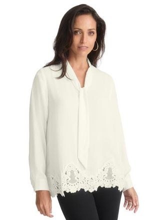 Jessica London Lace Trim Bow Blouse in Ivory at Nordstrom, Size 12