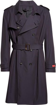 Isaia Cotton & Silk Double Breasted Trench Coat in Dark Blue at Nordstrom, Size 56