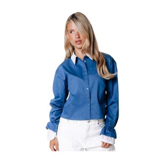 Colourful rebel Alisa kanten cropped blouse - Dames - Blouses & Shirts - Blauw - Maat: XS Katoen