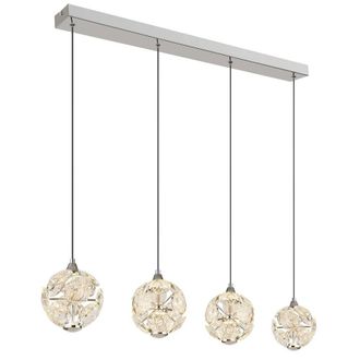Netlighting Virina Bar Pendant Ceiling Light Chrome K9 Crystals 4x LED 3000K in Grey