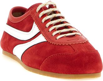 Dries Van Noten Suede Leather-Panel Retro Sneaker - Red