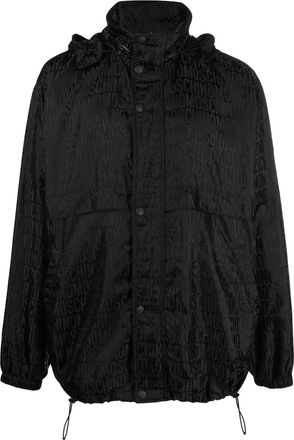 Moschino monogram-jacquard hooded jacket - men - Polyamide - 52 - Black