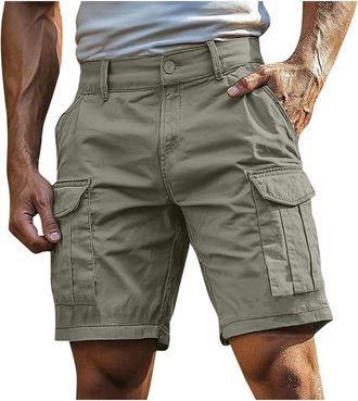 Generic Mens Cargo Shorts,Mens Cargo Shorts Summer Elasticated Waist Outdoor Combat Quick Dry Breathable Cotton Multi-Pockets Workwear Casual Knee Length Pant