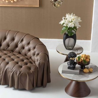 Kare Design Mesa auxiliar de ceramica marr&oacute;n &oslash;50 cm