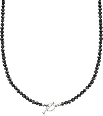 Ross-Simons 4mm Onyx Bead Charm-Compatible Toggle Necklace in Sterling Silver