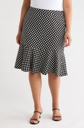 Kasper Dot Frill Hem Skirt in Black/Lily White at Nordstrom, Size 14W