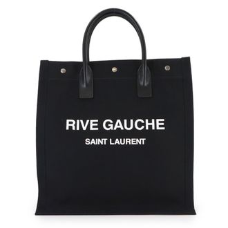 Saint Laurent Black White Canvas Leather Handbag Tote Bag (Pre-Owned)