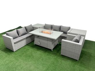 Fimous 7 Seat PE Rattan Lounge Sofa Set Outdoor Garden Furniture Set in Light Grey