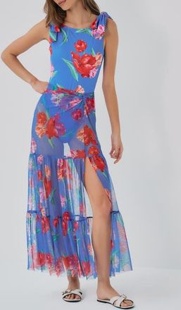 Hutch Sheer Cover-Up Maxi Skirt in Watercolor Rococo Bouquet Blue at Nordstrom, Size Xx-Small