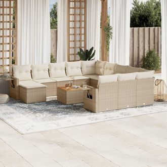 vidaXL Set Sof&aacute;s De Jard&iacute;n Con Cojines 13 Pzas Rat&aacute;n Sint&eacute;tico Beige Vidaxl
