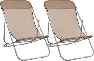 vidaXL Silla De Playa Plegable 2 Uds Acero Recubierto Textilene Taupe Vidaxl