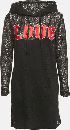 Love Moschino Love Mocshino Black Love Applique Mesh Hooded Dress