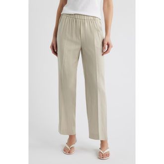 Anne Klein High Waist Pull-On Straight Leg Linen Blend Pants in Light Sandstone at Nordstrom, Size Xx-Small