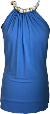 Blumarine Scarf Tie Neck Detail Blue Stretch Top Size M