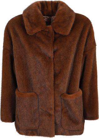 Herno Cropped Faux Fur Jacket With Classic Shirt Collar