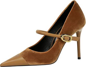 Ann Creek Womens High Heels Pumps for Women Closed Toe Stiletto Heel Suede Shoes Buckle Strap, Camel, 7.5 UK