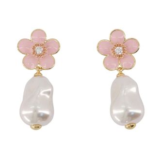 Self Portrait Flower Pearl Drop Earrings - female - Self Portrait - Earrings - Pink - ONE SIZE - Accessories