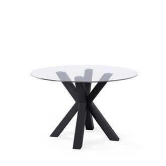Koketto Home Mesa redonda tapa cristal 120 y patas met&aacute;licas negras