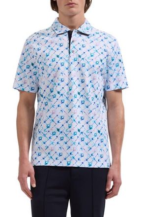 Bugatchi Hendrix Geo Print Pima Cotton Polo in Aqua at Nordstrom, Size Xxx-Large