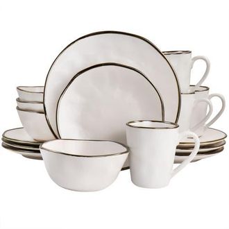 Elama Modern 16 Piece Stoneware Dinnerware Set in White at Nordstrom
