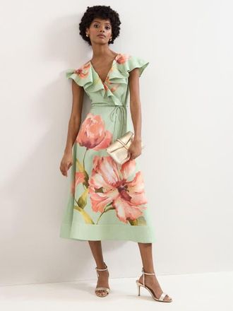 Phase Eight Matilda Ruffle V-Neck Floral Dress in Green at Nordstrom, Size 12
