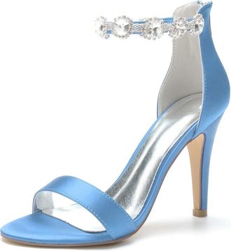 Generic Wedding Bridal Shoes Women Bridal Heels Open Toe Stiletto High Heels Womens Heeled Sandals for Prom, Party, Daily 10.5Cm,Sky Blue,10 UK