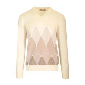 Ballantyne Double Yarn Cashmere Diamond Sweater - Heren - Cashmere truien - Veelkleurig - 2XL - Kasjmier - Truien & Vesten