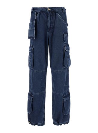 Cultura Blue Cargo Pants With Logo Patch In Denim Man