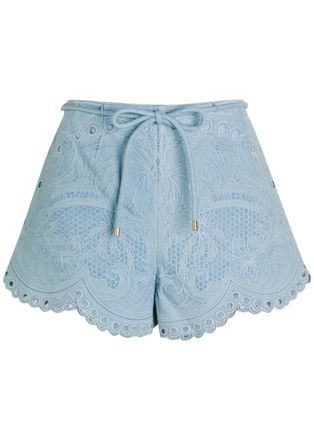 Zimmermann Daylight Embroidered Belted Denim Shorts - 4 (UK 16 / XL)