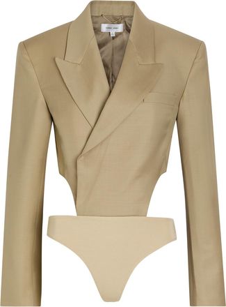 Ronny Kobo Florina Blazer-effect Wool-blend Bodysuit - Light Brown - XL (UK16 / XL)