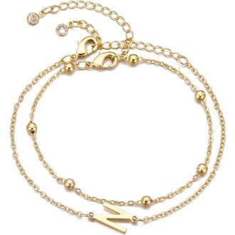 Adornia 2-Piece Initial Bead Chain Bracelet Set in Gold-N at Nordstrom Rack