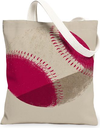 Generic Baseball Canvas Tote Bags, Sporty Baseball Pattern Reusable Grocery Bags, Summer Casual Lightweight Washable Shoulder Strap, Beige, 13x15 Inch