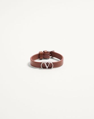 Valentino Garavani VLogo Signature Grainy Calfskin Bracelet Man SADDLE BROWN UNI
