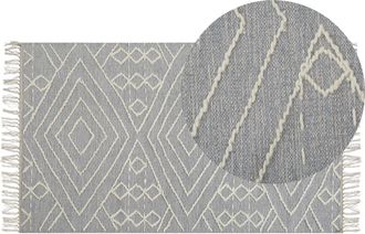 Beliani Alfombra De Algod&oacute;n Gris Claro Blanco Crema 80 X 150 Cm Geom&eacute;trico Khenifra