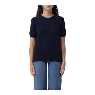 Khaite Navy Cashmere Short Sleeve Jumper
