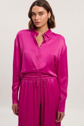 Karen Millen Womens Viscose Satin Oversized Woven Shirt - Pink - Size 16 UK