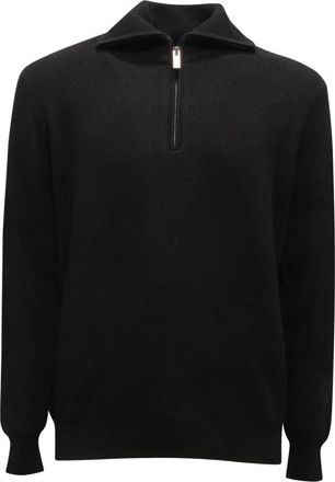 Paolo Pecora Truien & Vesten, Heren, Zwart, S, Wol, Wol Halve Rits Sweater Zwart