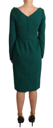Dolce & Gabbana Womens Green Stretch Crepe Crystal Midi Dress Virgin Wool
