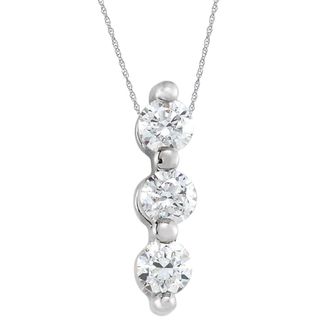 Pompeii3 1Ct Diamond Necklace Three Stone Pendant in 10k White or Yellow Gold