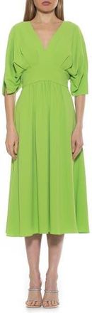 Alexia Admor August Draped Sleeve Fit & Flare Midi Dress in Sweet Pea at Nordstrom Rack, Size 10
