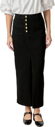 English Factory Exposed Button Fly Denim Midi Skirt in Black Denim at Nordstrom, Size X-Small