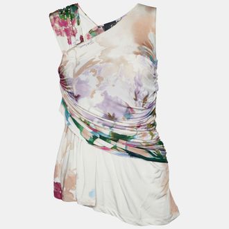 Just Cavalli Multicolor Printed Jersey Draped Sleeveless Top